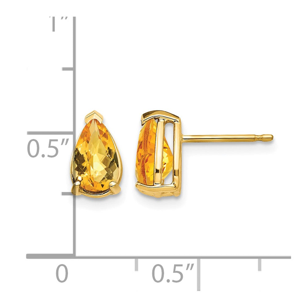 14k 8x5mm Pear Checker-cut Citrine Post Earrings