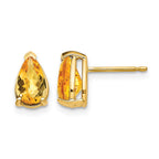 14k 8x5mm Pear Checker-cut Citrine Post Earrings