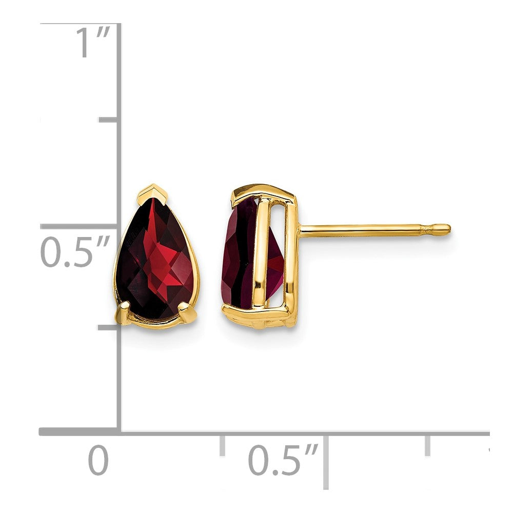 14k 8x5mm Pear Checker-cut Garnet Post Earrings