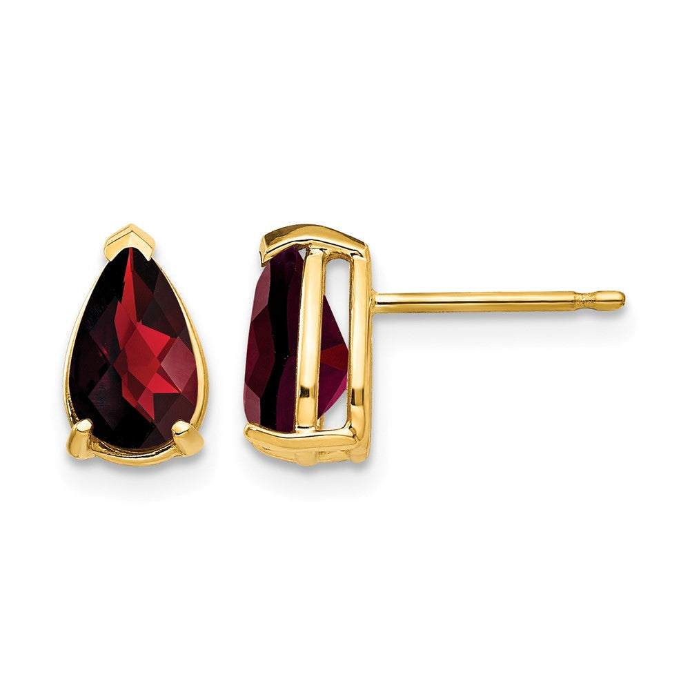 14k 8x5mm Pear Checker-cut Garnet Post Earrings