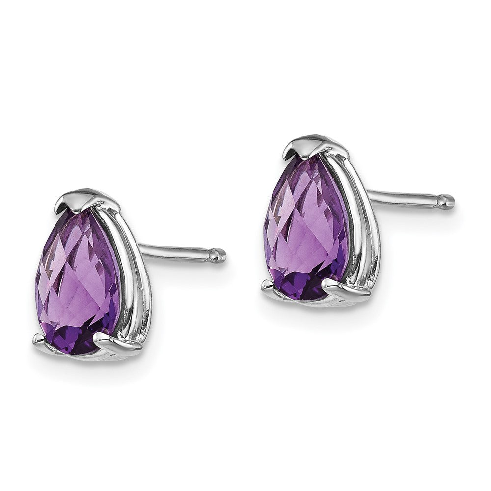 14k White Gold 8x5mm Pear Checker-cut Amethyst Post Earrings