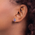 14k White Gold 8x5mm Pear Checker-cut Amethyst Post Earrings