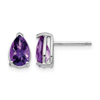 14k White Gold 8x5mm Pear Checker-cut Amethyst Post Earrings