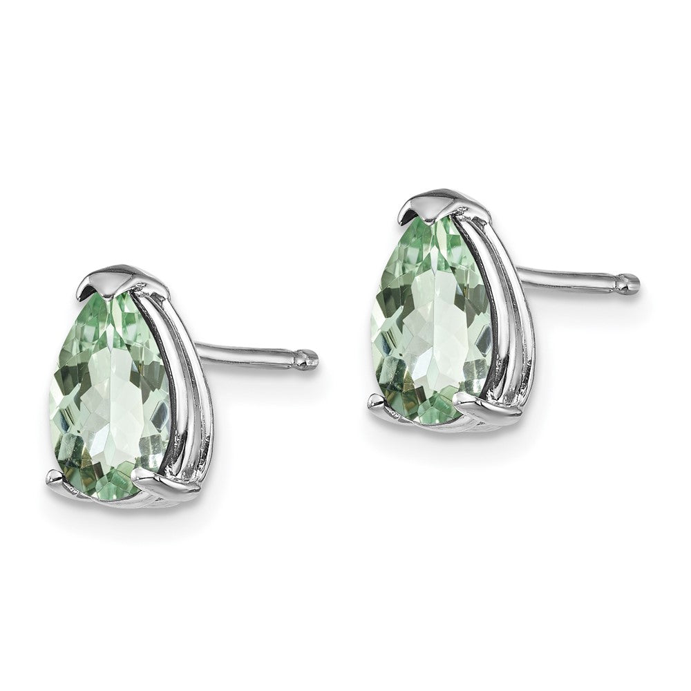 14k White Gold 8x5mm Pear Green Quartz Post Earrings