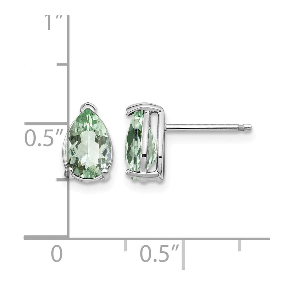 14k White Gold 8x5mm Pear Green Quartz Post Earrings
