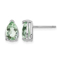 14k White Gold 8x5mm Pear Green Quartz Post Earrings
