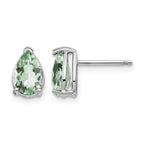 14k White Gold 8x5mm Pear Green Quartz Post Earrings
