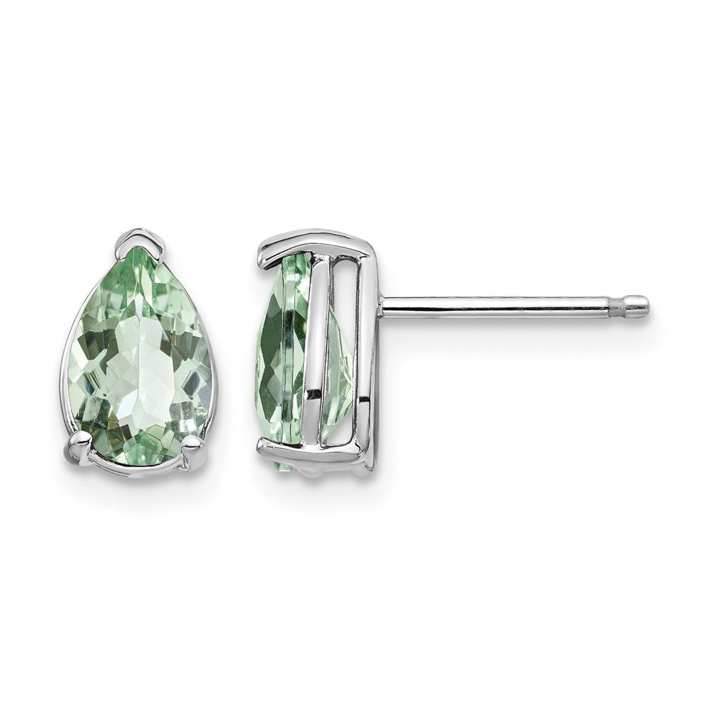 14k White Gold 8x5mm Pear Green Quartz Post Earrings