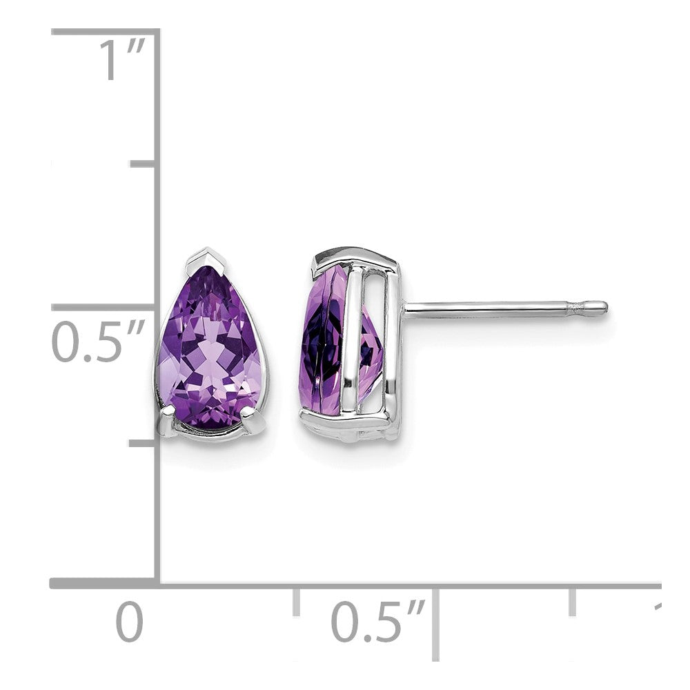14k White Gold 8x5mm Pear Amethyst Post Earrings