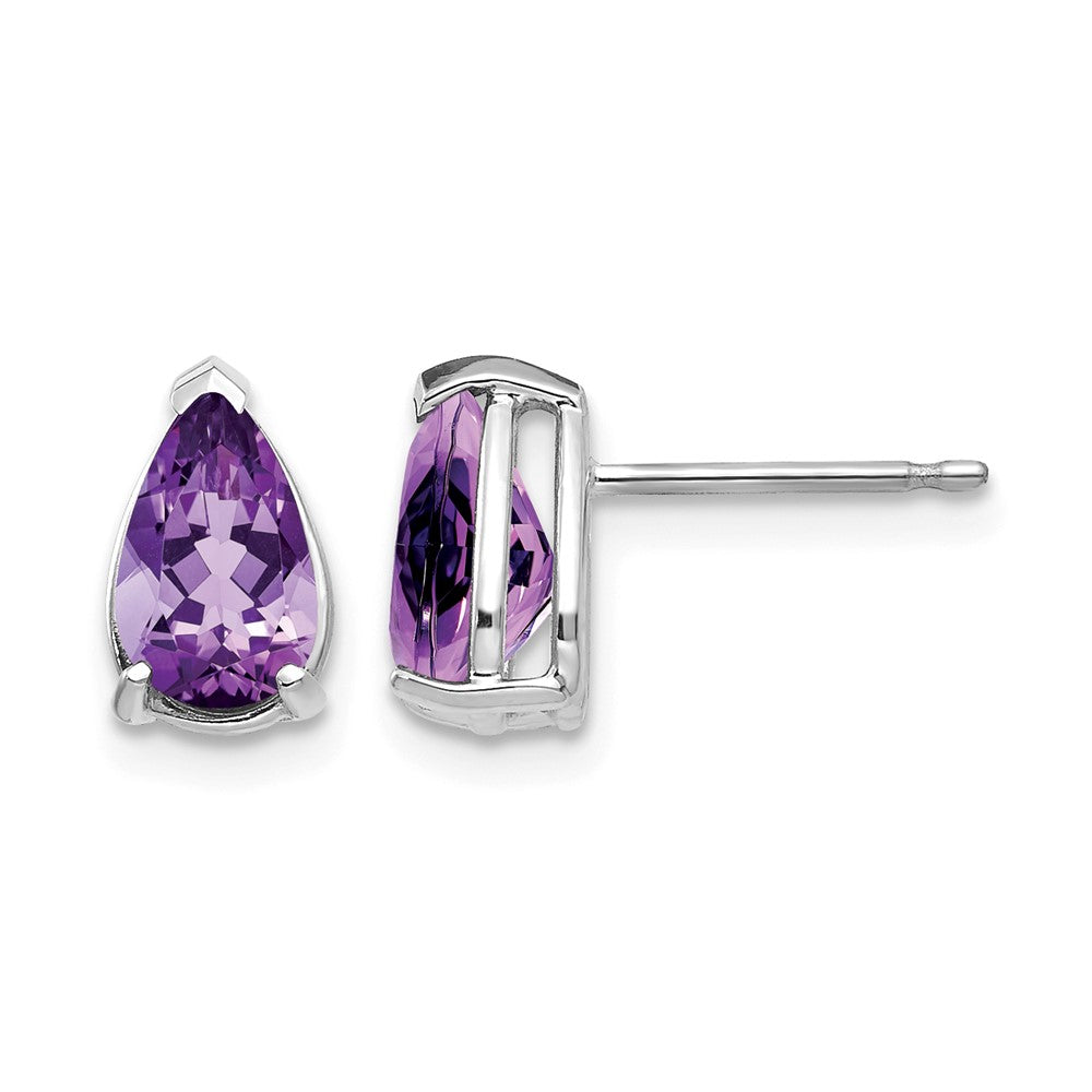 14k White Gold 8x5mm Pear Amethyst Post Earrings