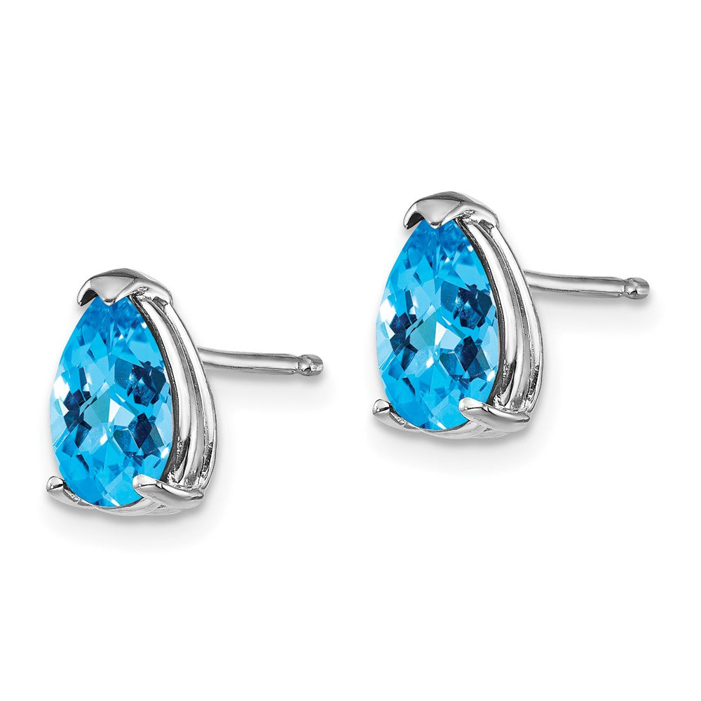 14k White Gold 8x5mm Pear Checker-cut Blue Topaz Post Earrings