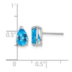 14k White Gold 8x5mm Pear Checker-cut Blue Topaz Post Earrings