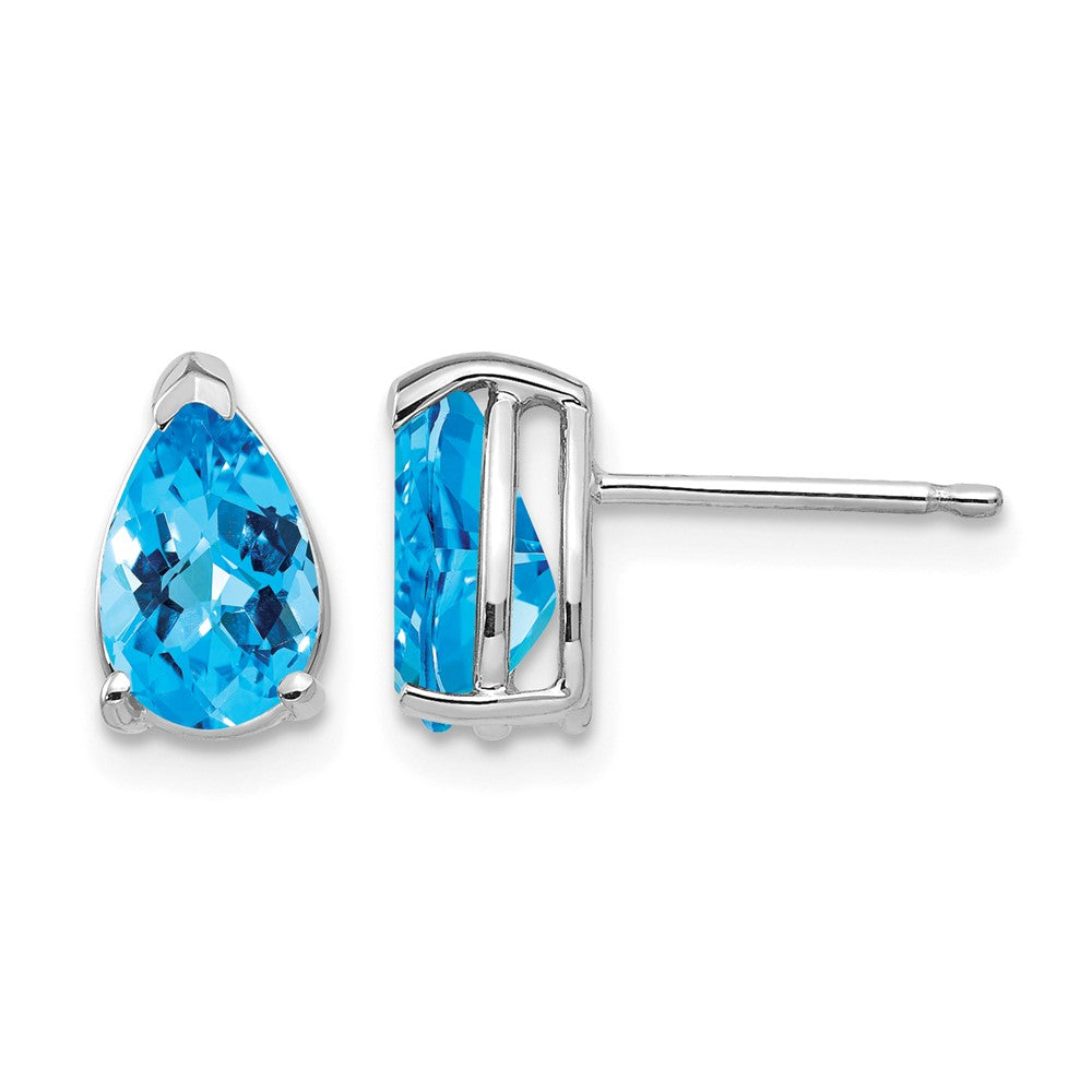 14k White Gold 8x5mm Pear Checker-cut Blue Topaz Post Earrings