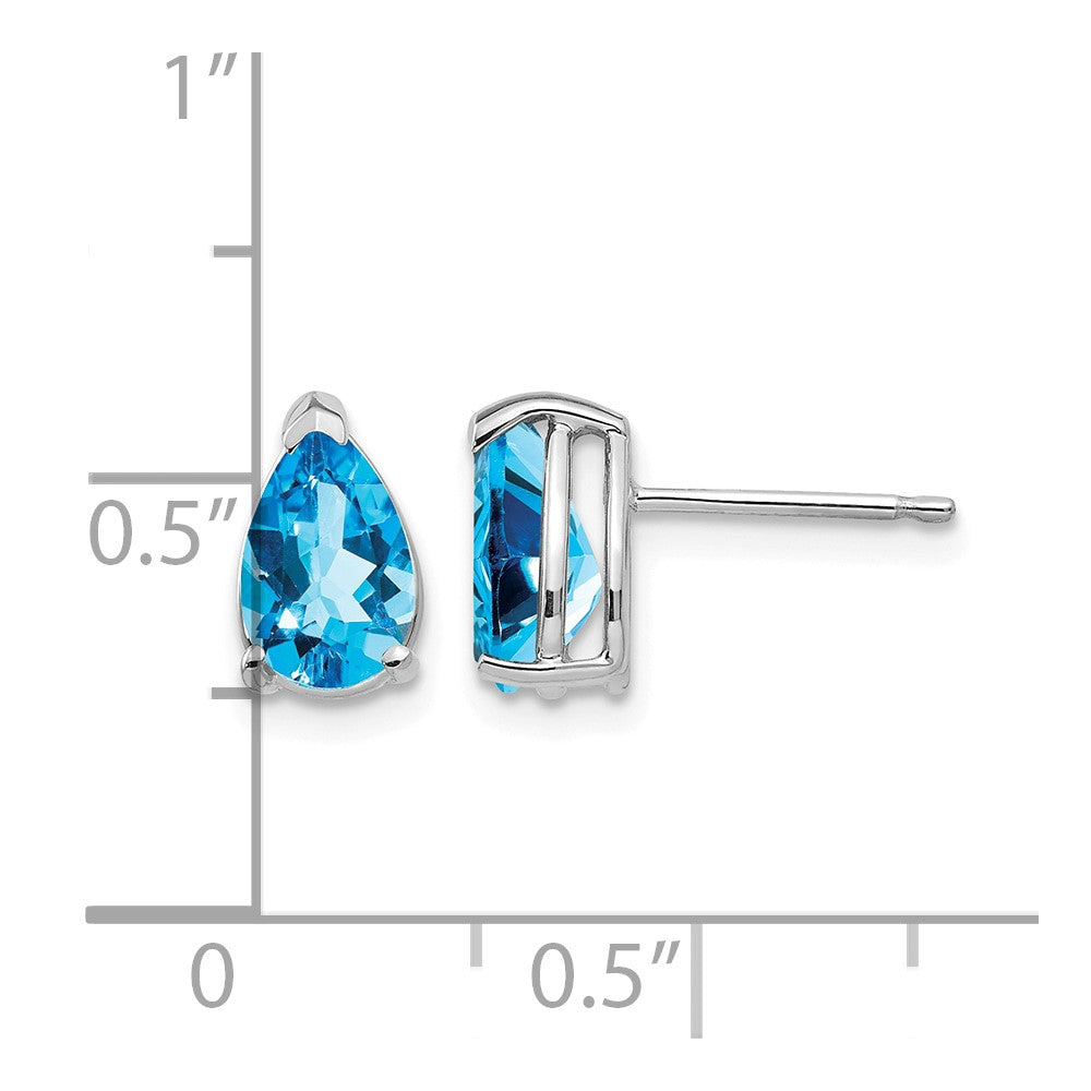 14k White Gold 8x5mm Pear Blue Topaz Post Earrings