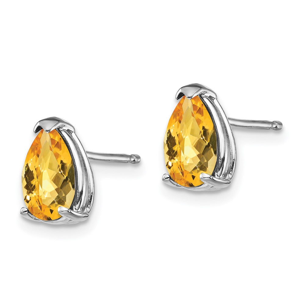 14k White Gold 8x5mm Pear Checker-cut Citrine Post Earrings