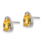 14k White Gold 8x5mm Pear Checker-cut Citrine Post Earrings