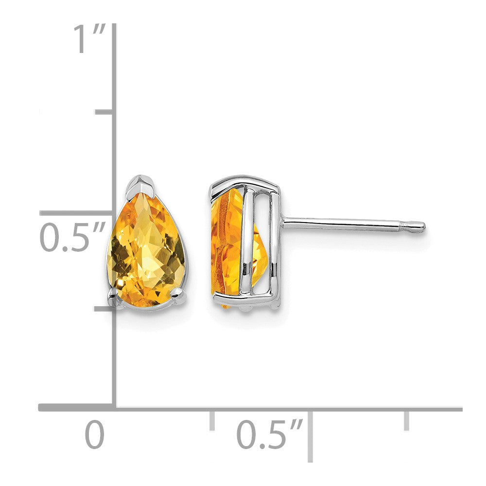 14k White Gold 8x5mm Pear Checker-cut Citrine Post Earrings