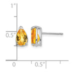 14k White Gold 8x5mm Pear Checker-cut Citrine Post Earrings