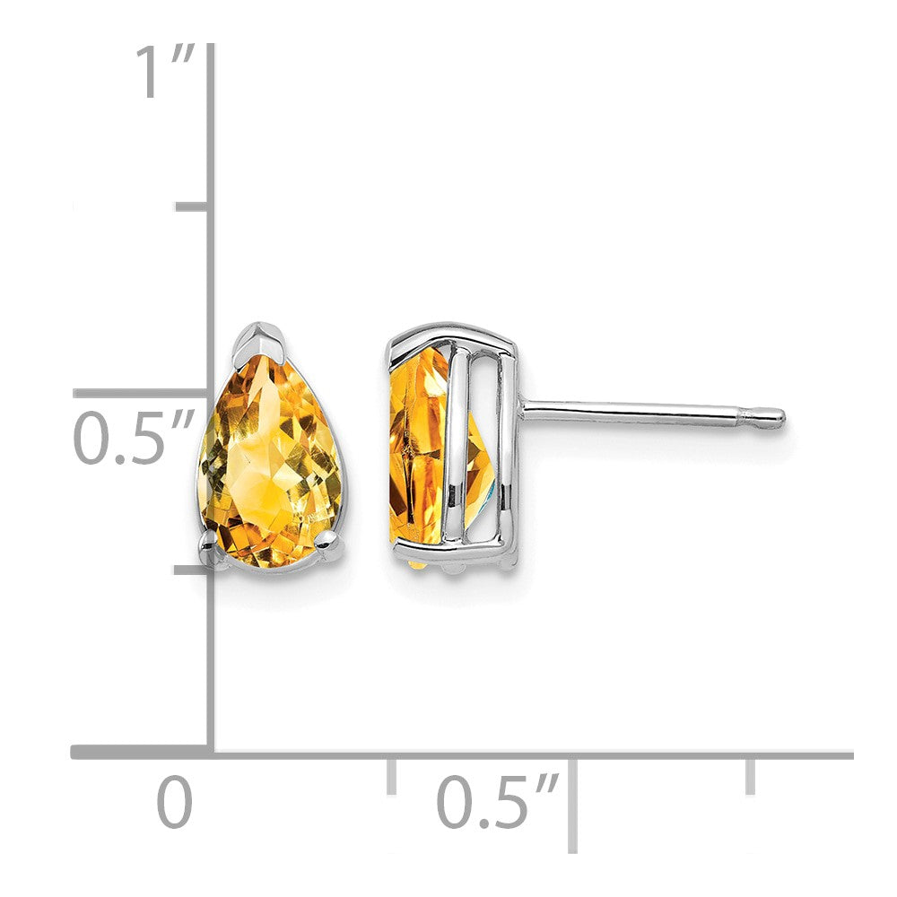 14k White Gold 8x5mm Pear Citrine Post Earrings