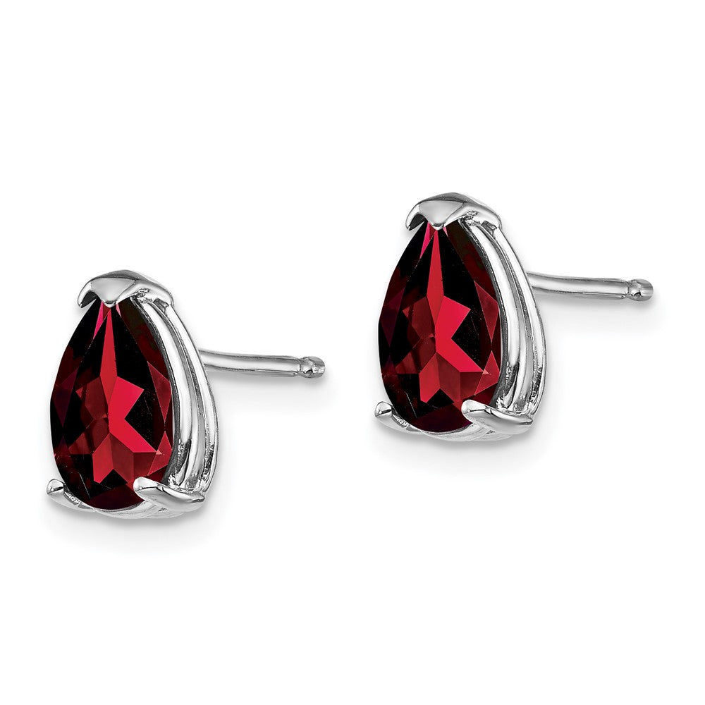 14k White Gold 8x5mm Pear Garnet Post Earrings