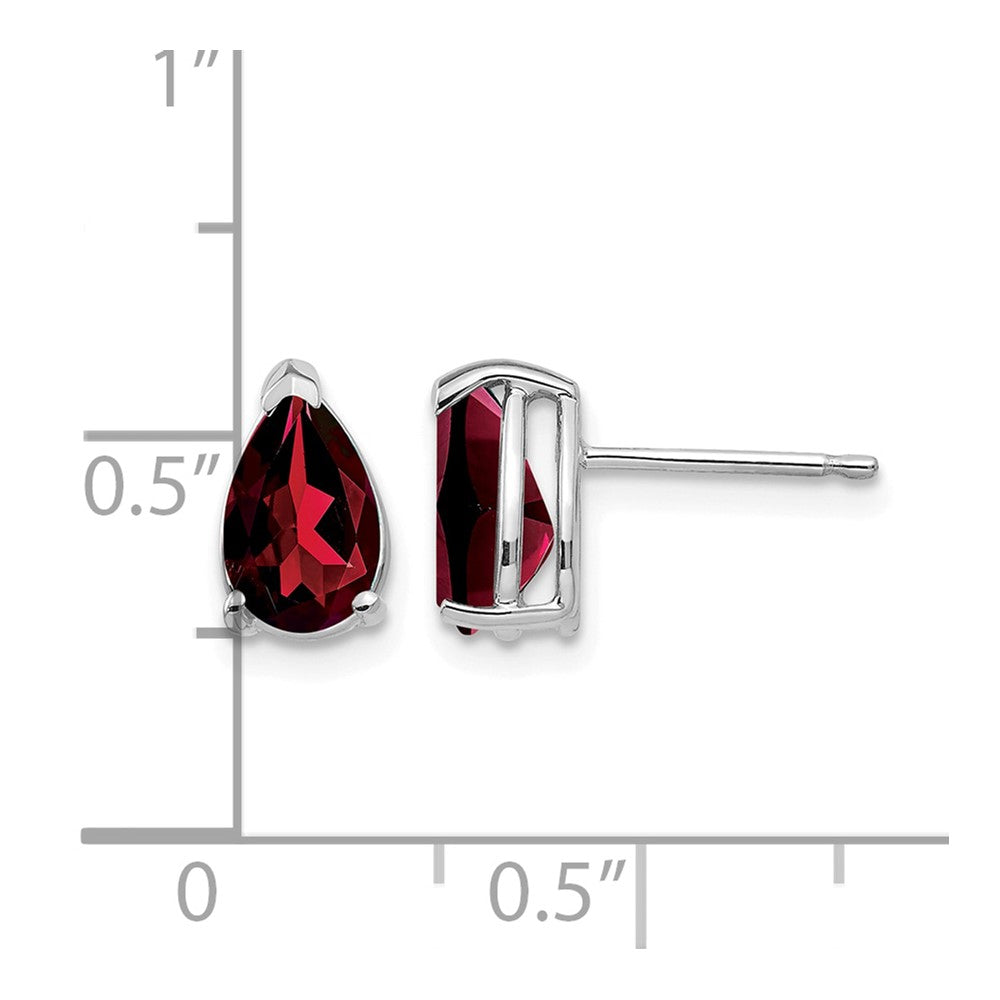 14k White Gold 8x5mm Pear Garnet Post Earrings