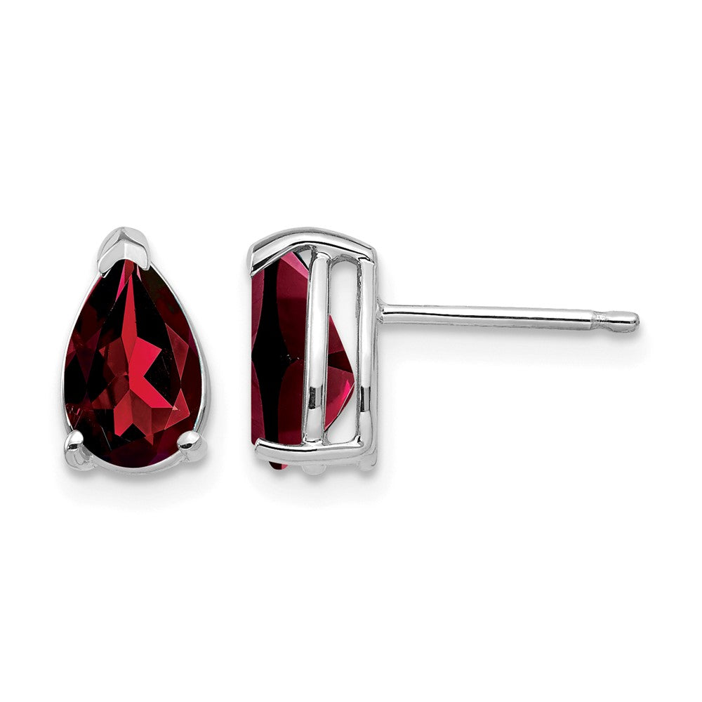 14k White Gold 8x5mm Pear Garnet Post Earrings