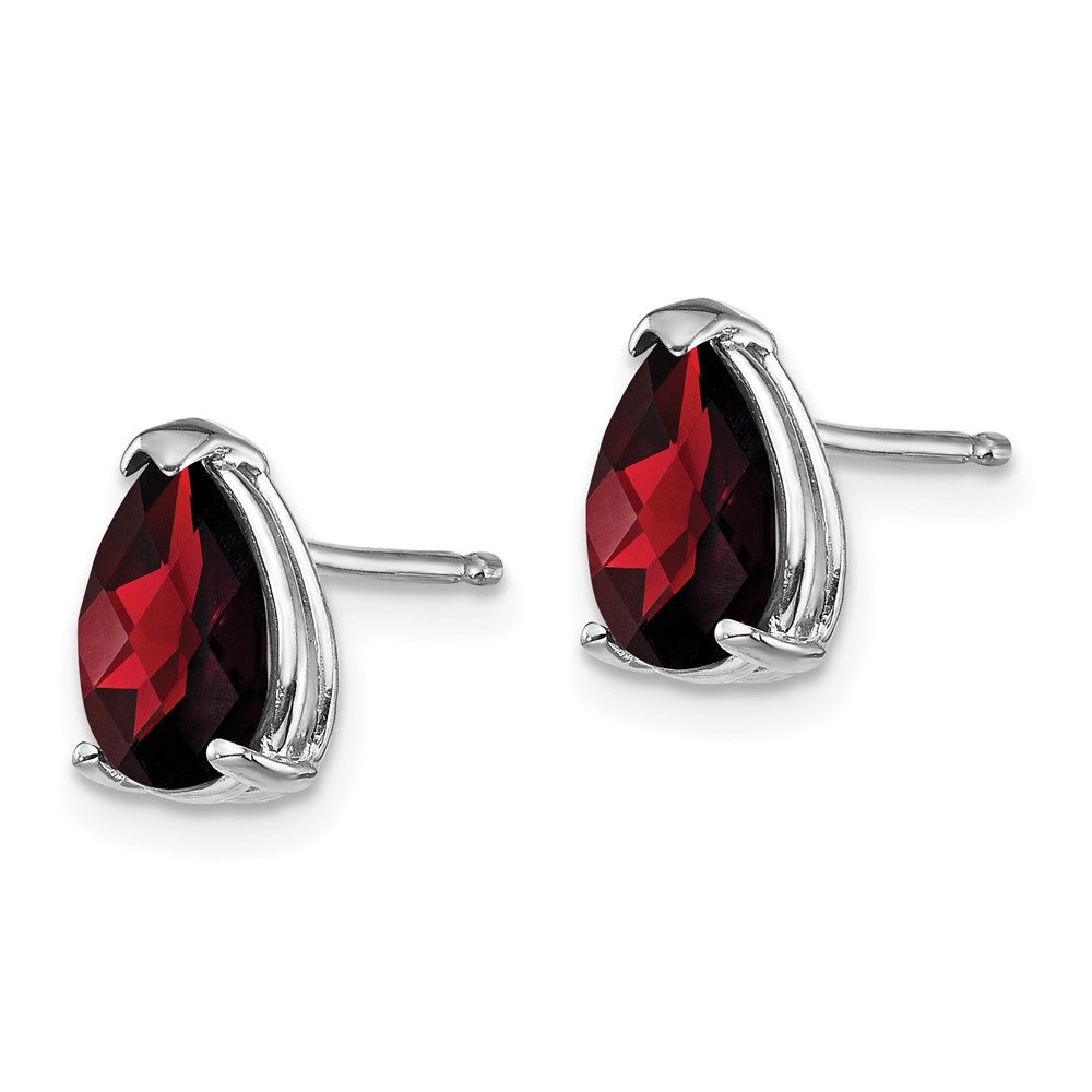 14k White Gold 8x5mm Pear Checker-cut Garnet Post Earrings
