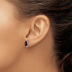 14k White Gold 8x5mm Pear Checker-cut Garnet Post Earrings