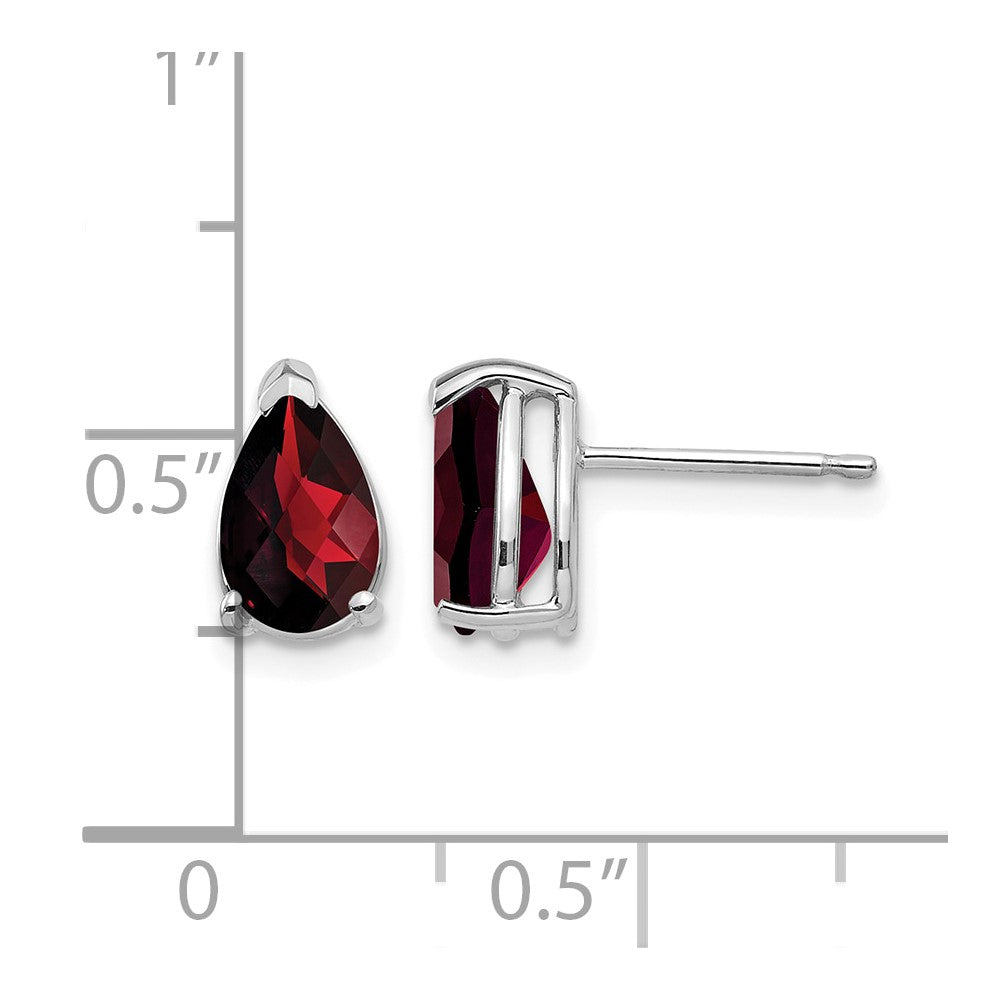 14k White Gold 8x5mm Pear Checker-cut Garnet Post Earrings