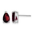 14k White Gold 8x5mm Pear Checker-cut Garnet Post Earrings