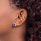 14k 9x6mm Pear Checker-cut Amethyst Post Earrings