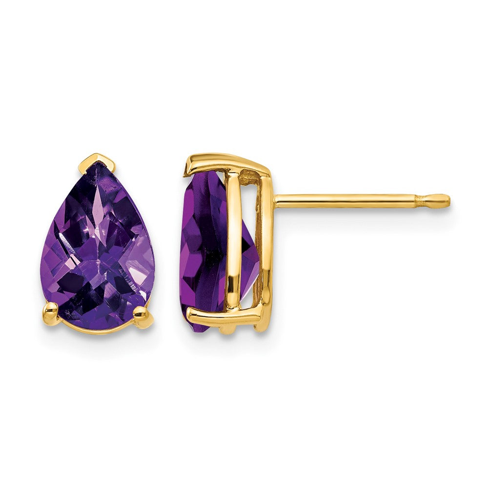14k 9x6mm Pear Checker-cut Amethyst Post Earrings