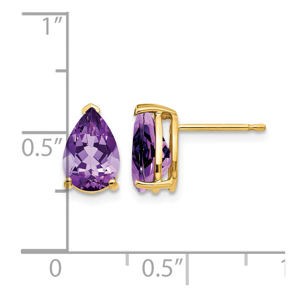 14k 9x6mm Pear Amethyst Post Earrings