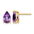 14k 9x6mm Pear Amethyst Post Earrings