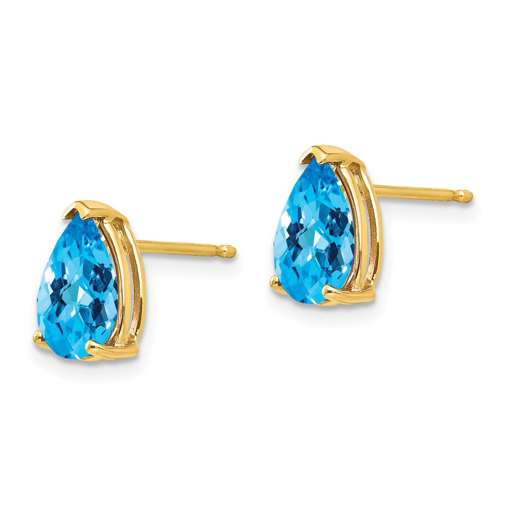 14k 9x6mm Pear Checker-cut Blue Topaz Post Earrings