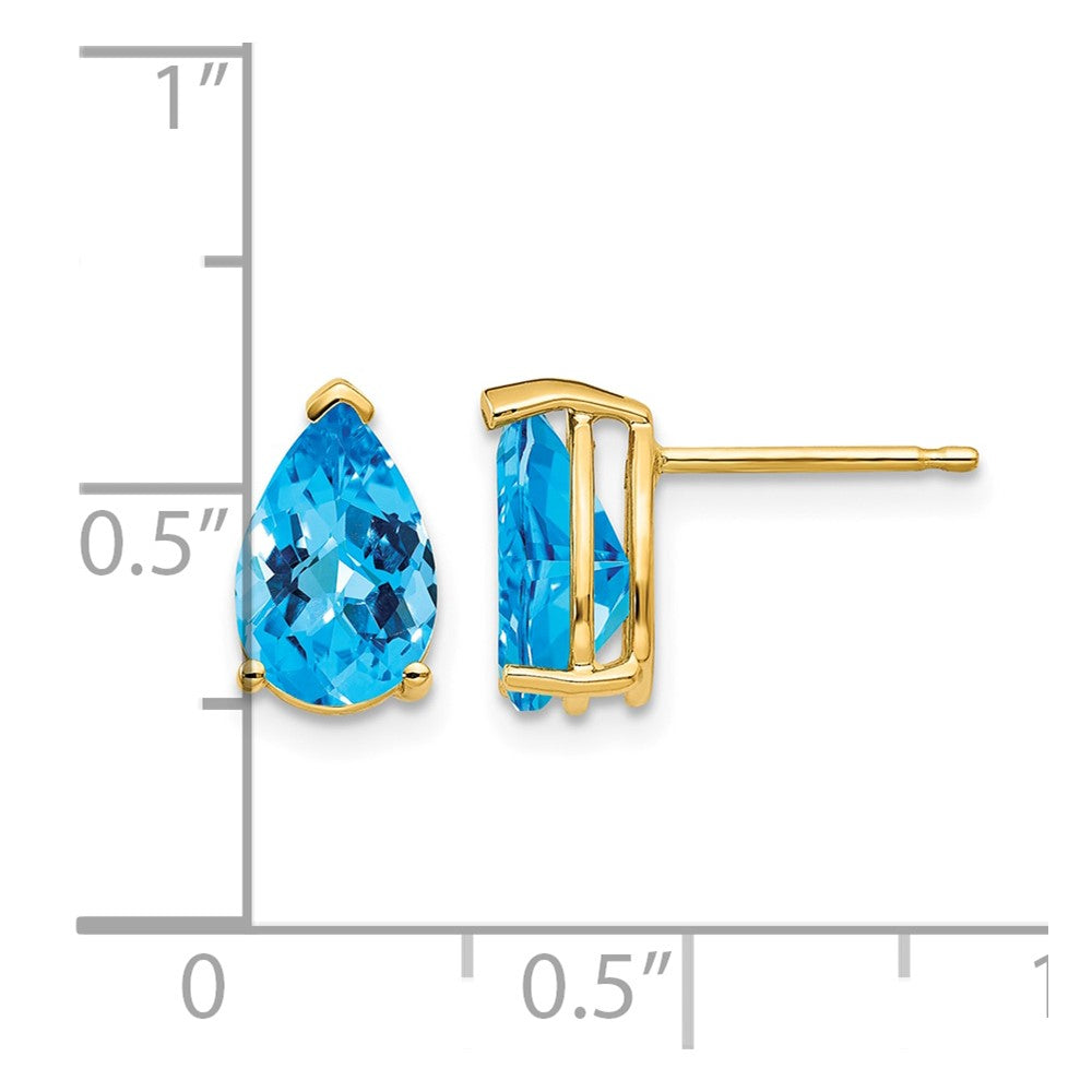 14k 9x6mm Pear Checker-cut Blue Topaz Post Earrings
