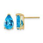 14k 9x6mm Pear Checker-cut Blue Topaz Post Earrings