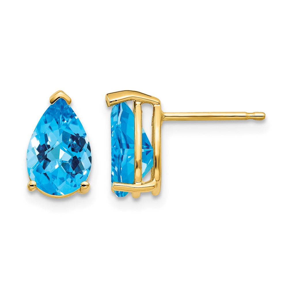 14k 9x6mm Pear Checker-cut Blue Topaz Post Earrings