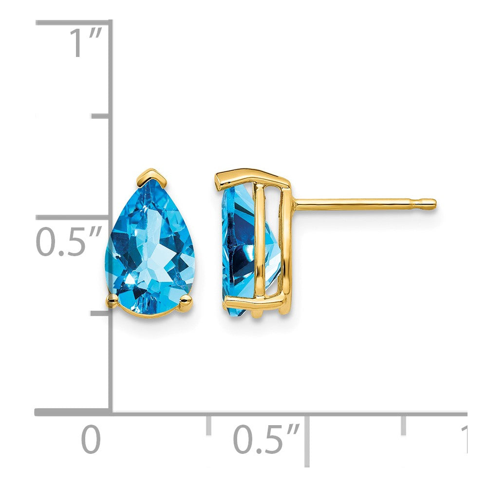 14k 9x6mm Pear Blue Topaz Post Earrings