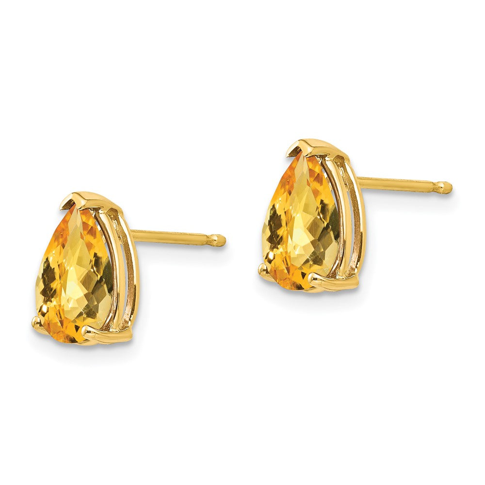 14k 9x6mm Pear Checker-cut Citrine Post Earrings