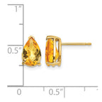 14k 9x6mm Pear Checker-cut Citrine Post Earrings