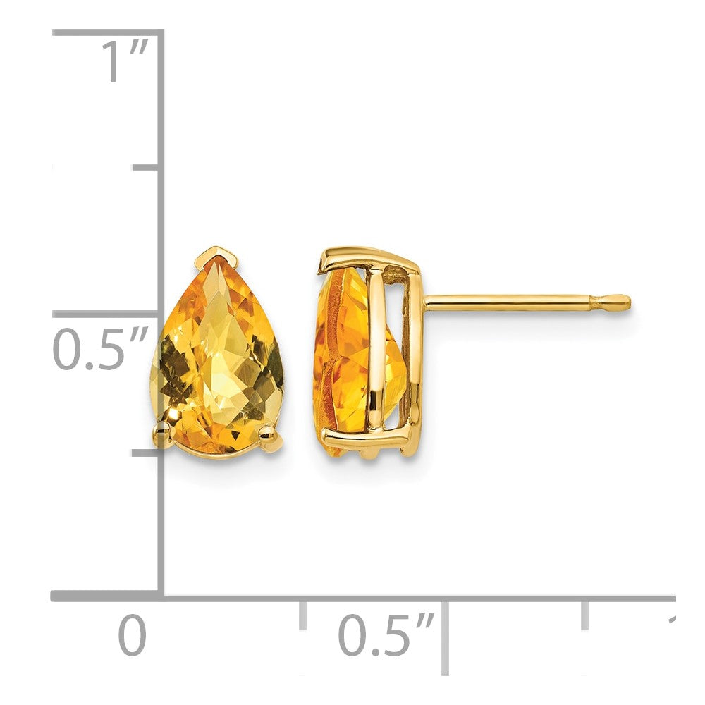 14k 9x6mm Pear Checker-cut Citrine Post Earrings