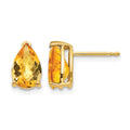 14k 9x6mm Pear Checker-cut Citrine Post Earrings