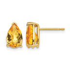 14k 9x6mm Pear Checker-cut Citrine Post Earrings