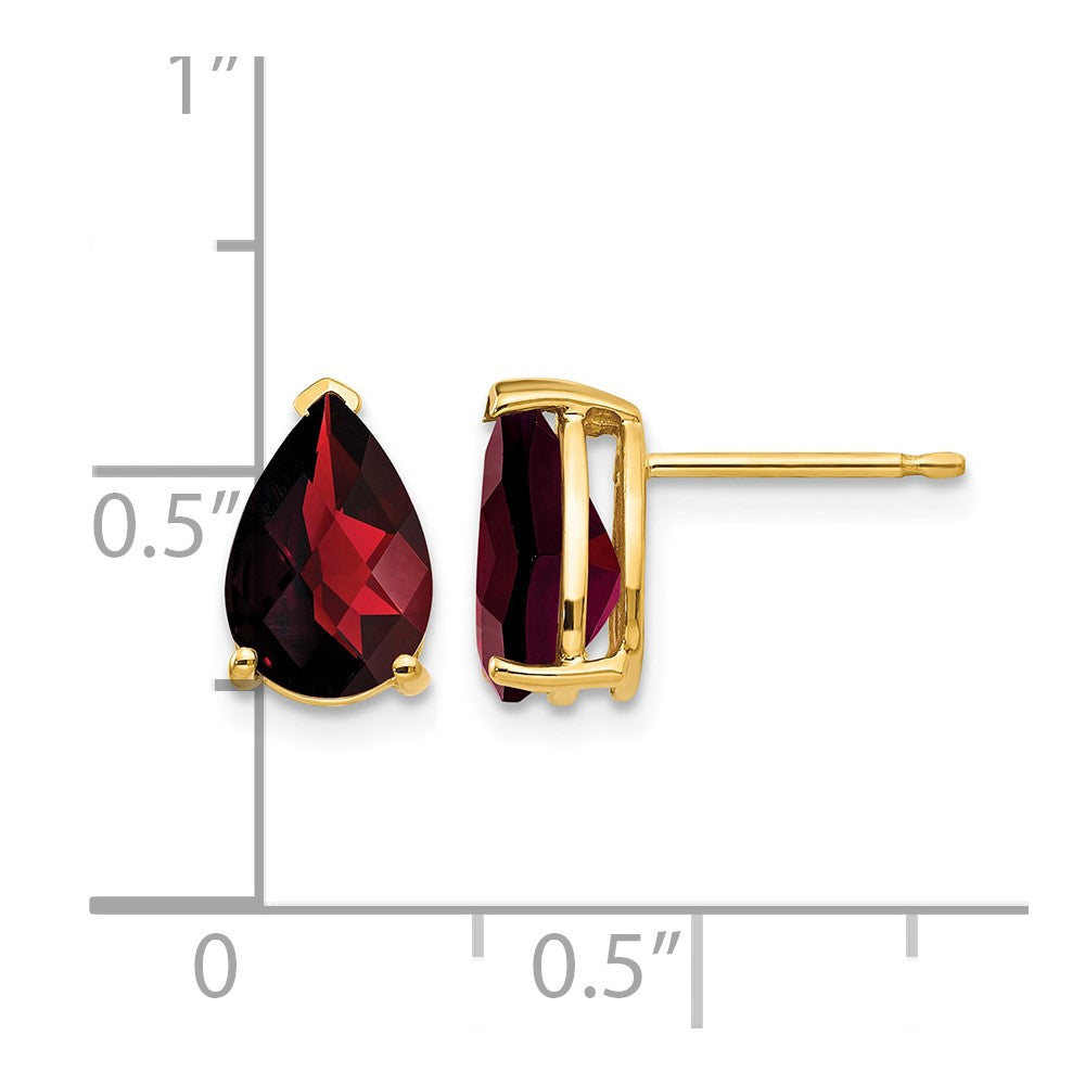 14k 9x6mm Pear Checker-cut Garnet Post Earrings
