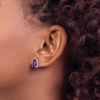 14k White Gold 9x6mm Pear Checker-cut Amethyst Post Earrings