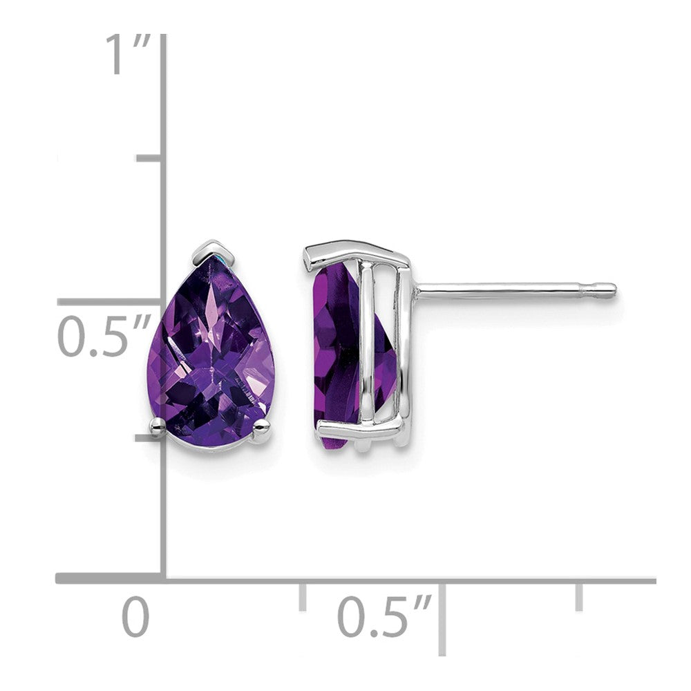 14k White Gold 9x6mm Pear Checker-cut Amethyst Post Earrings