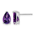 14k White Gold 9x6mm Pear Checker-cut Amethyst Post Earrings