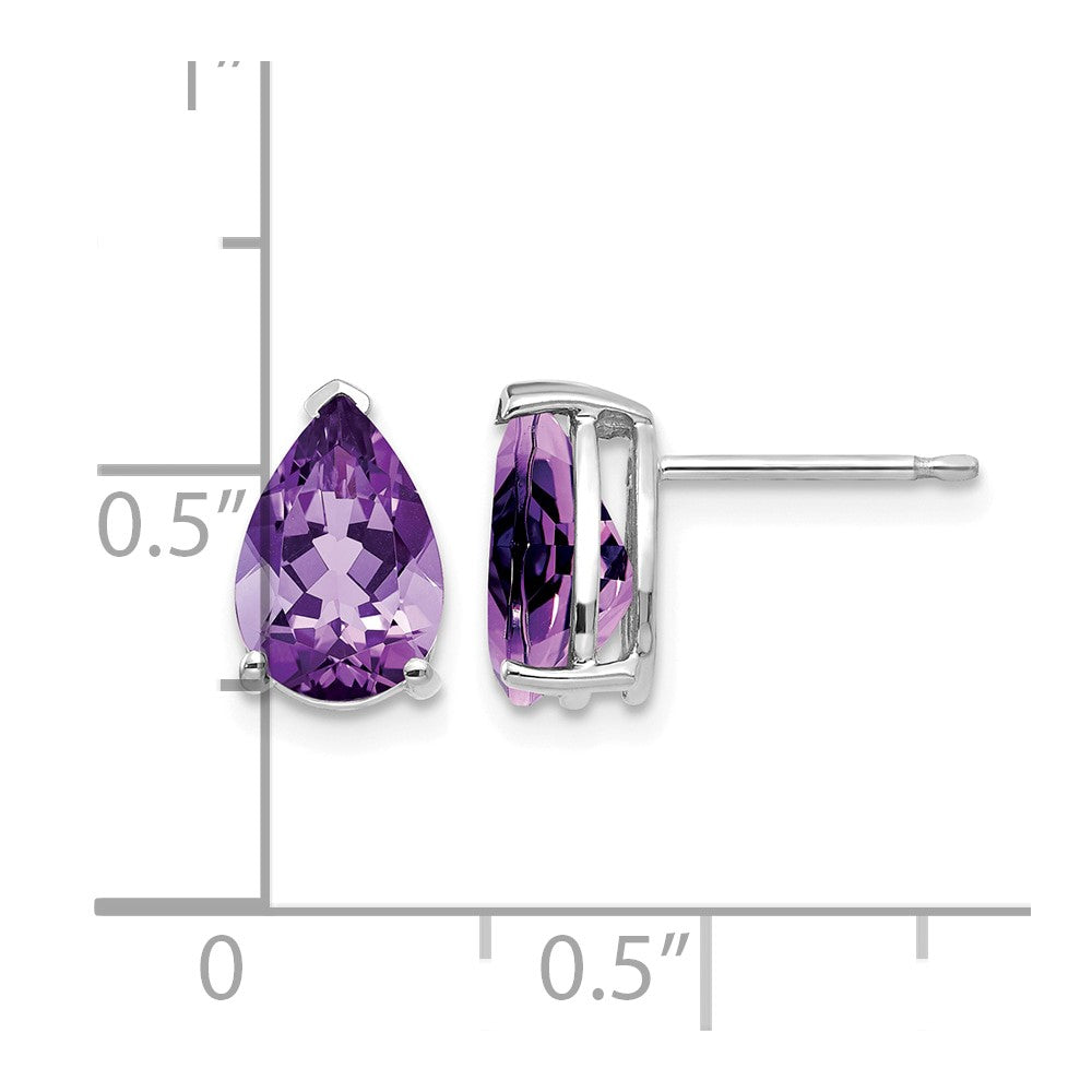 14k White Gold 9x6mm Pear Amethyst Stud Earrings