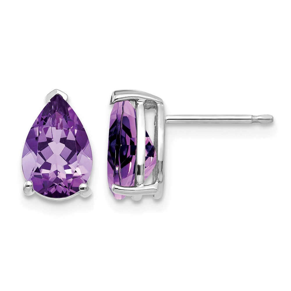 14k White Gold 9x6mm Pear Amethyst Stud Earrings